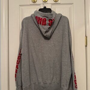 Gray Hoodie with Red Lettering